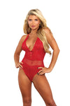 Shirley of Hollywood Stylish Stretch Lace Swiss Dot Mesh Teddy Cherry Red