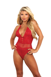 Shirley of Hollywood Stylish Stretch Lace Swiss Dot Mesh Teddy Cherry Red