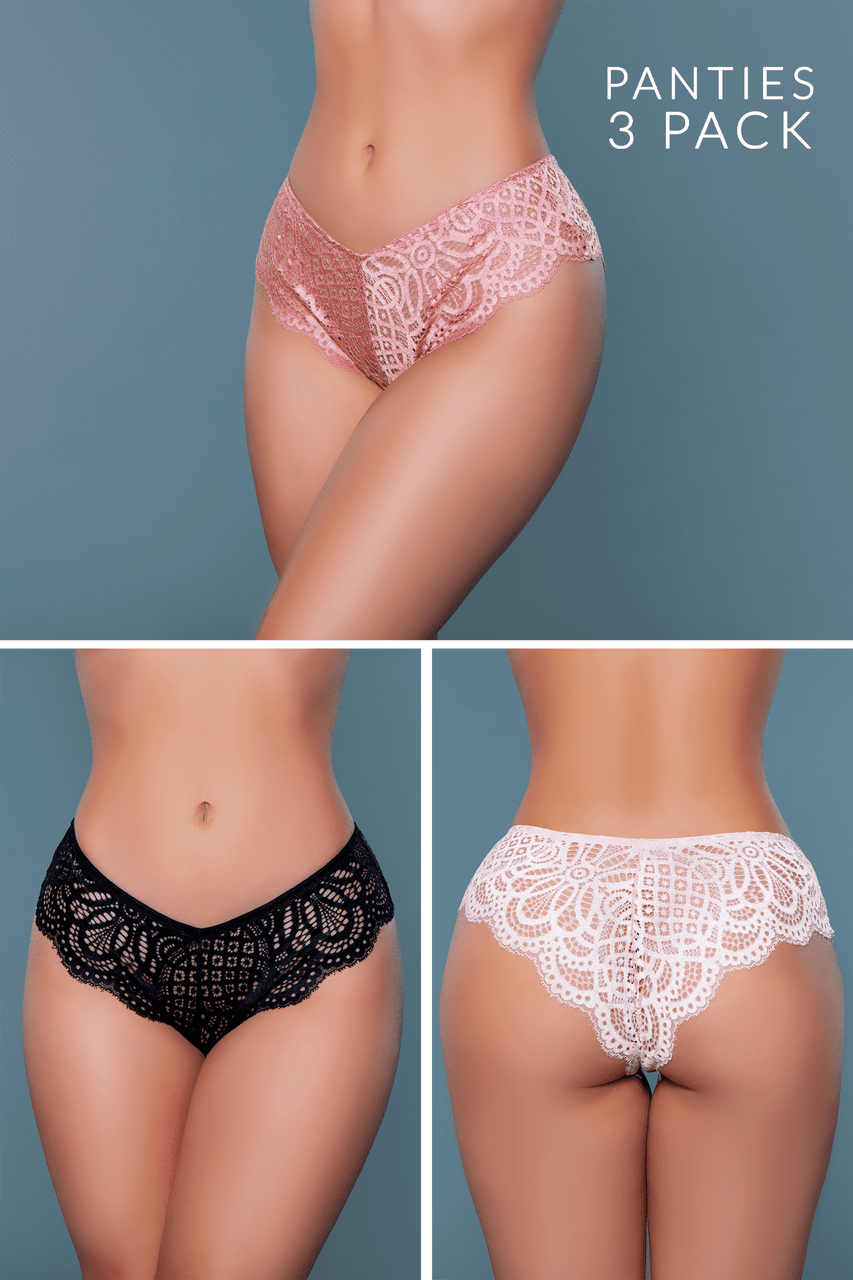BeWicked Aurora Bikini Brief Panties 3 Pack Black, Beige, Bronze