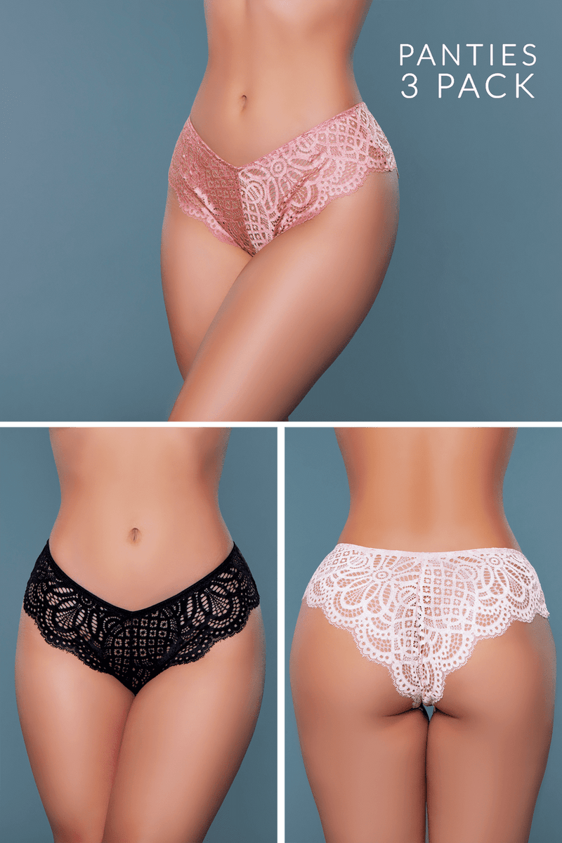 BeWicked Aurora Bikini Brief Panties 3 Pack Black, Beige, Bronze