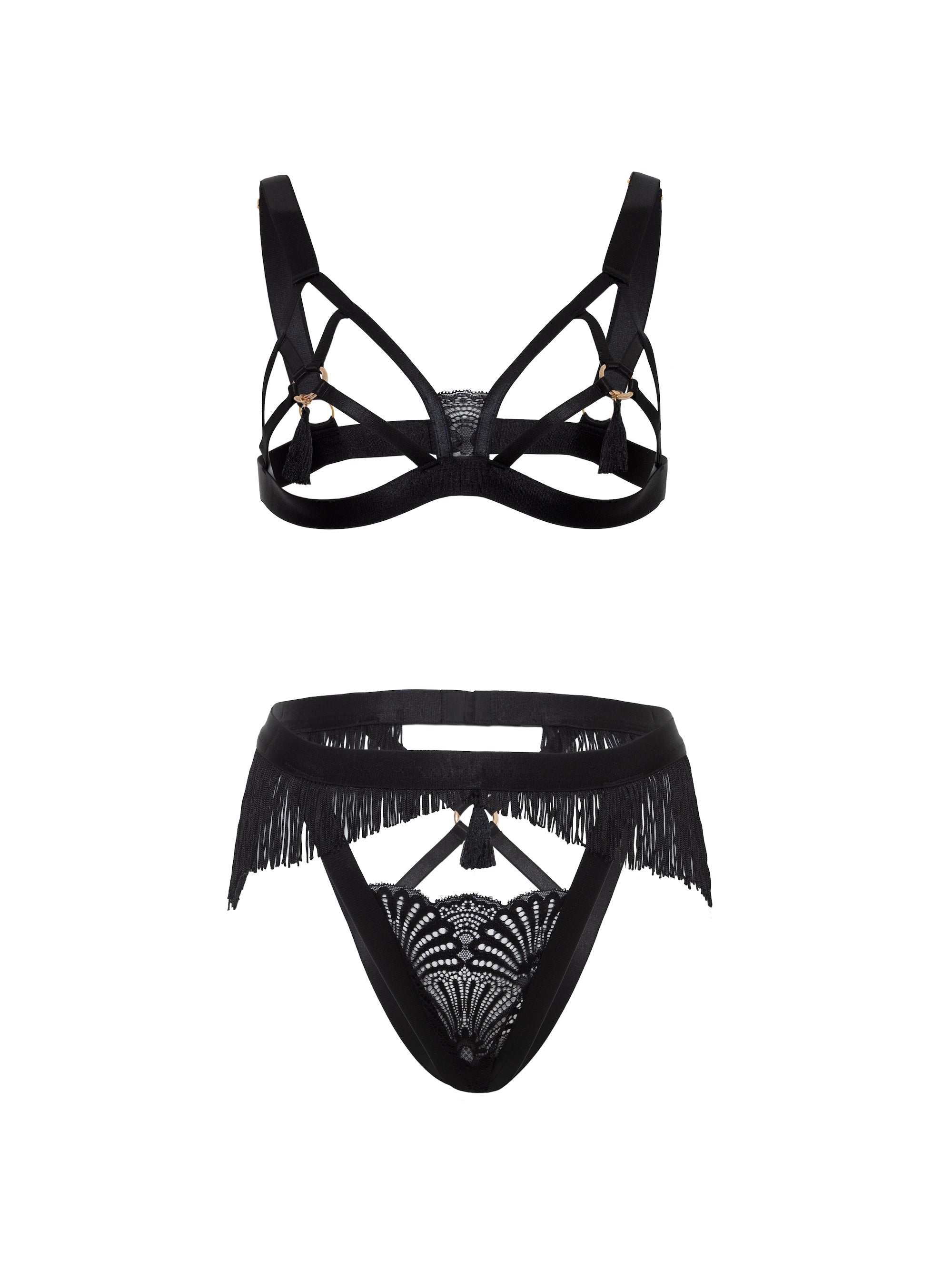 Annika Open Cup Fringe Bra Set