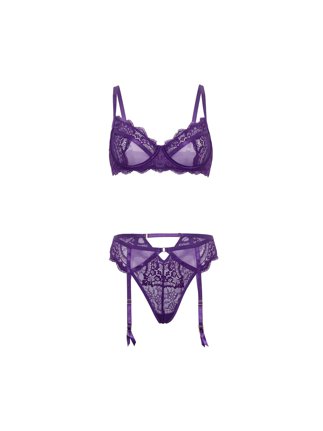 Oh la la Cheri Margo Lace Garter Bra Set Imperial Purple