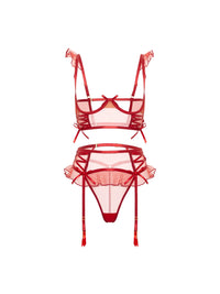 Darcy Sheer Tulle Open Cup Bra Set Red