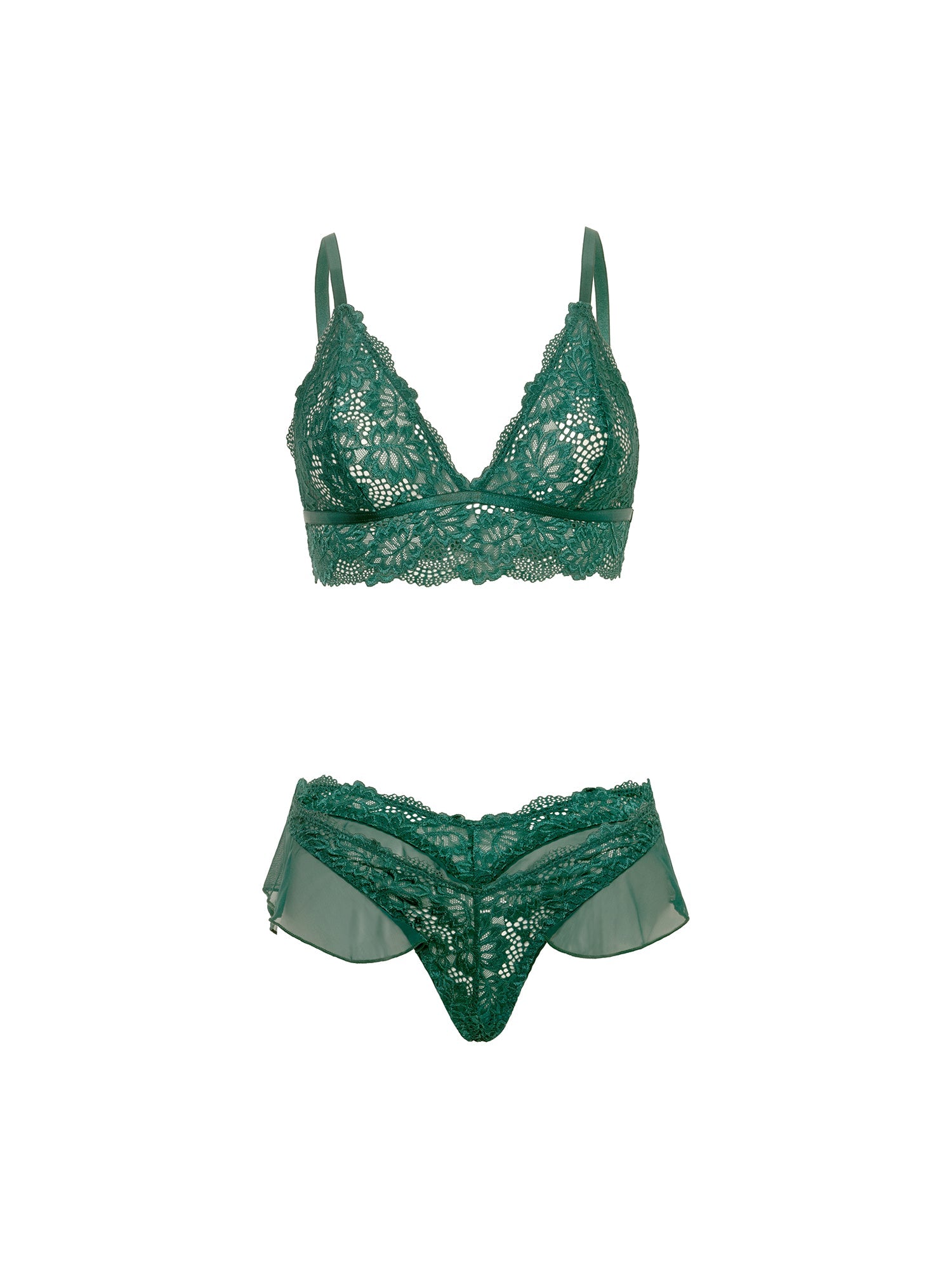 Alessia Ruffle Bralette Set Rain Forest Green