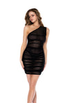 Mapale Sheer Look Gathered One Shoulder Dress Black-Rebel Romance