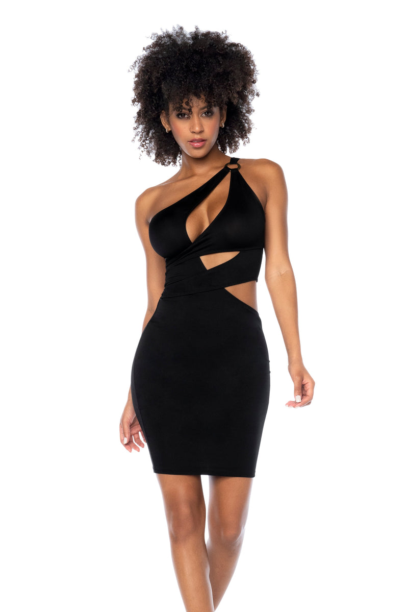 Mapale Edgy Asymmetrical Cut Out Dress Black-Rebel Romance