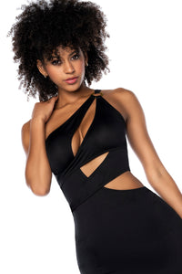 Mapale Edgy Asymmetrical Cut Out Dress Black-Rebel Romance