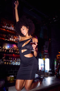 Mapale Edgy Asymmetrical Cut Out Dress Black-Rebel Romance