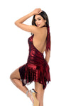 Sexy Plunging Halter Mini Dress Shimmering Red