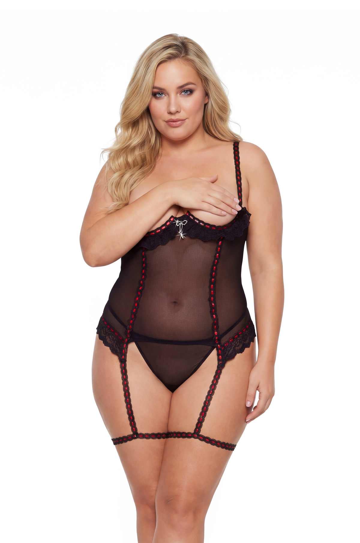 Vixen Jewel Open Cups Bustier Set