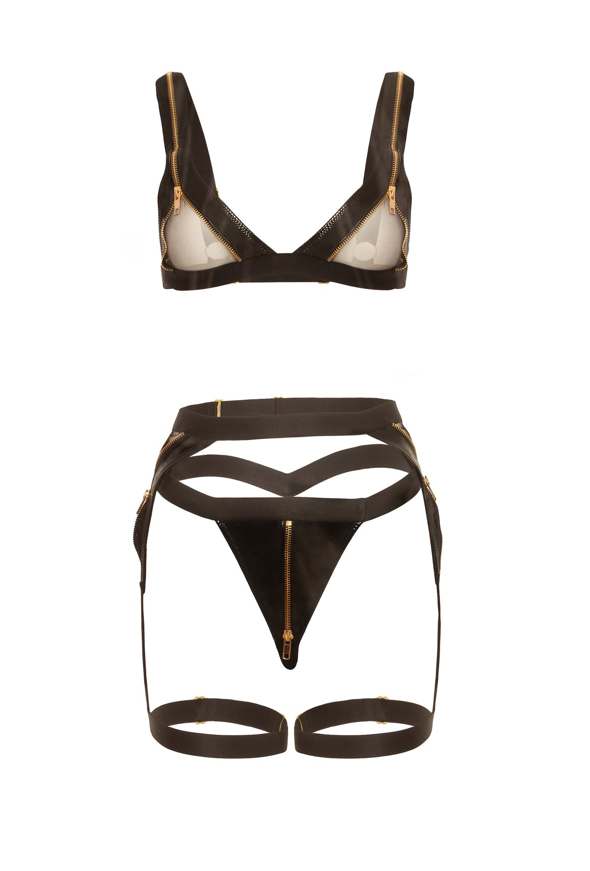 Exposed Zippered Gartered Bra Set