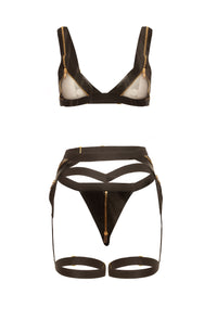 Exposed Zippered Gartered Bra Set