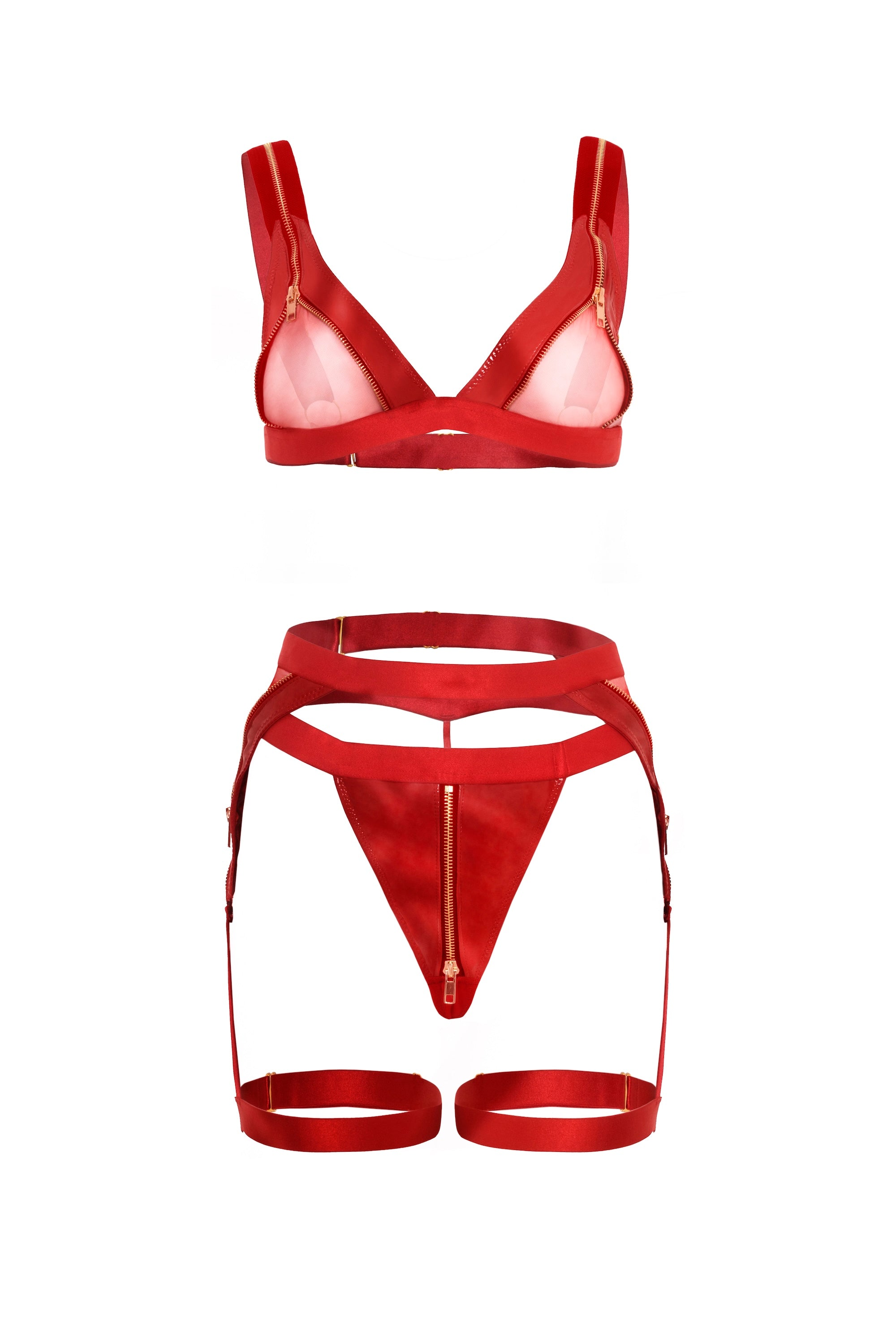 Exposed Zippered Gartered Bra Set