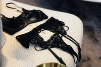 Femi Unlined Underwire Stretch Lace Bra Set w/Rhinestone Charm