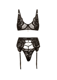Femi Unlined Underwire Stretch Lace Bra Set w/Rhinestone Charm