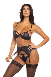 Demi Padded Shelf Cup Bra Set Black/Heliotrope