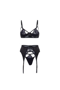 Demi Padded Shelf Cup Bra Set Black/Heliotrope