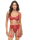 Mariah Sheer Gartered Bra Set Red Bows