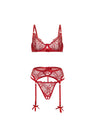Mariah Sheer Gartered Bra Set Red Bows