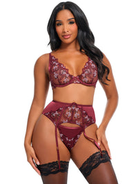 Eloise Sheer Embroidery Plunging Underwire Cups Bra Set