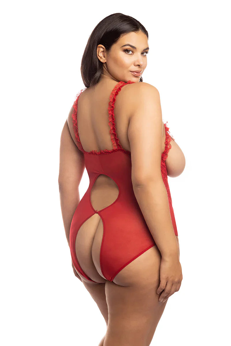 Curvy Amber Open Cup Teddy Red Lace