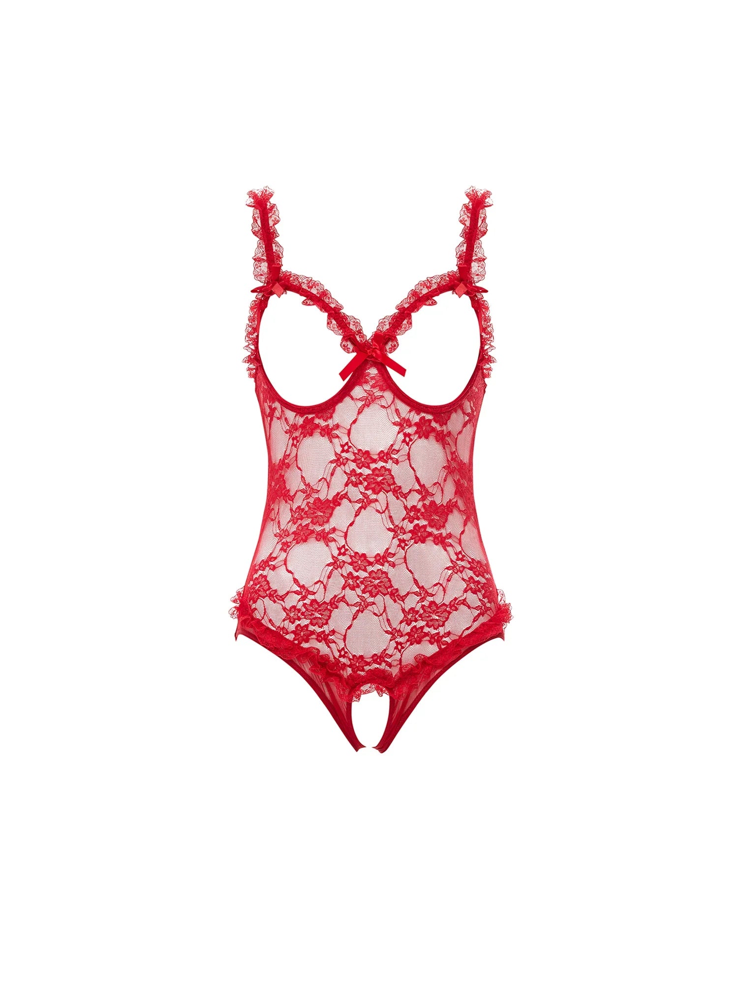 Curvy Amber Open Cup Teddy Red Lace