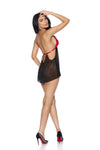 Elegant Moments Sheer Mesh and Lace Halter Neck Babydoll Black/Red