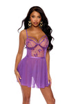 Sheer Embroidered Mesh Babydoll Set Purple Butterfly