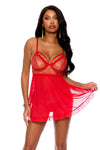 Elegant Moments Holiday Embroidered Mesh Babydoll Red