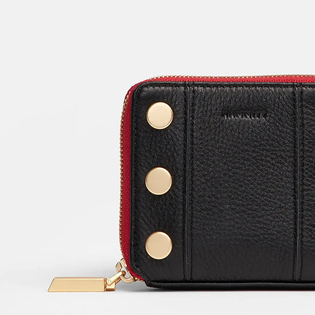 Hammitt 5 North Wallet Black/Brushed Gold Red Zip-Rebel Romance