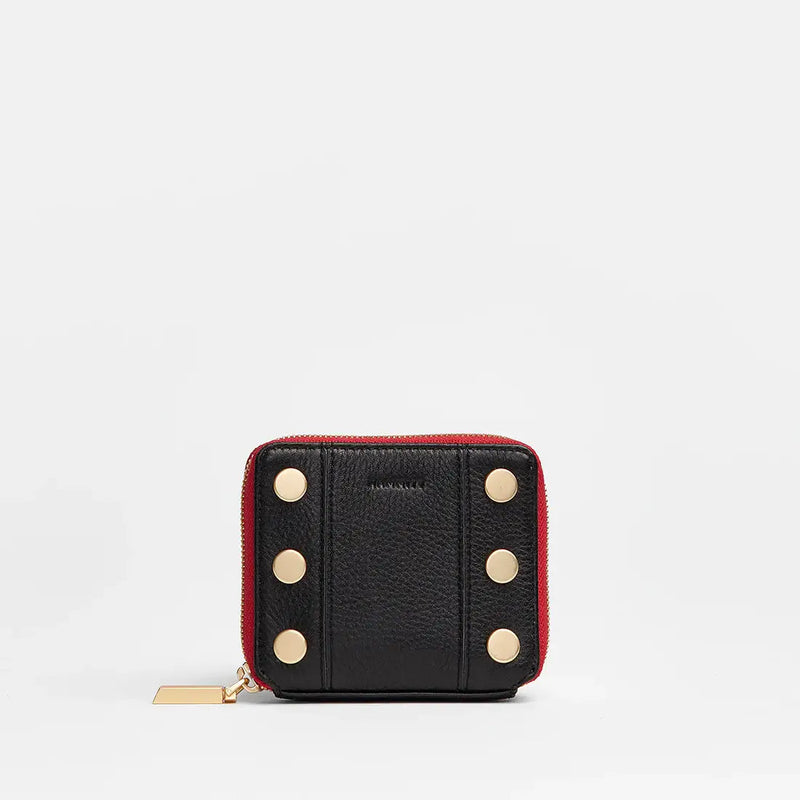 Hammitt 5 North Wallet Black/Brushed Gold Red Zip-Rebel Romance
