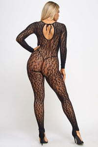 Leilani Bodystocking Black Leopard Pattern