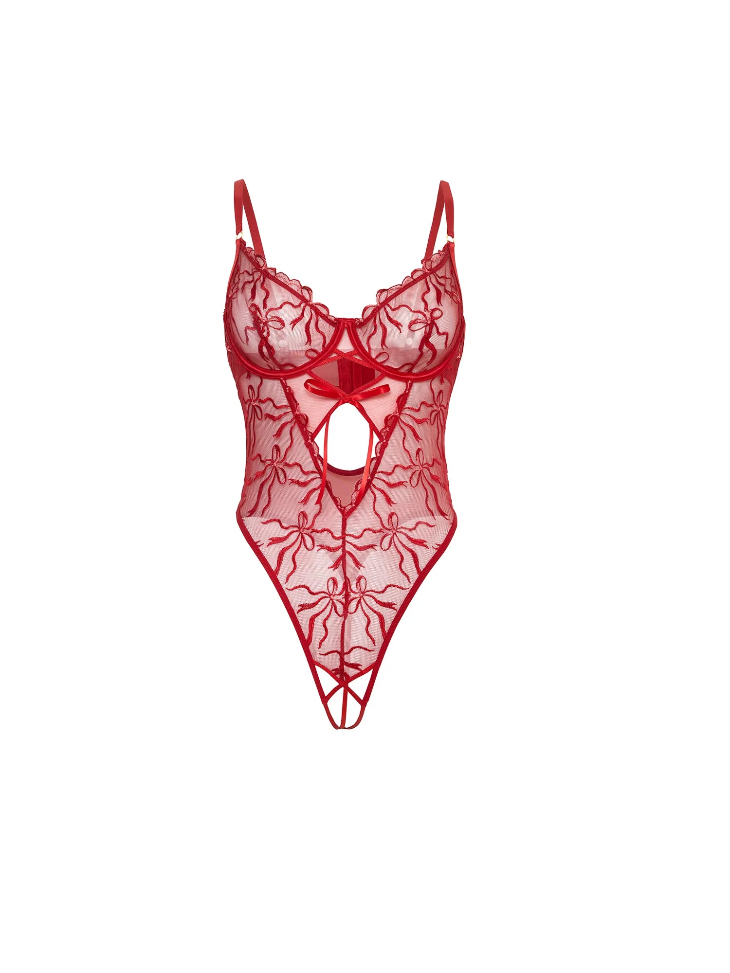 Mariah Sheer Embroidered Teddy Red Bows