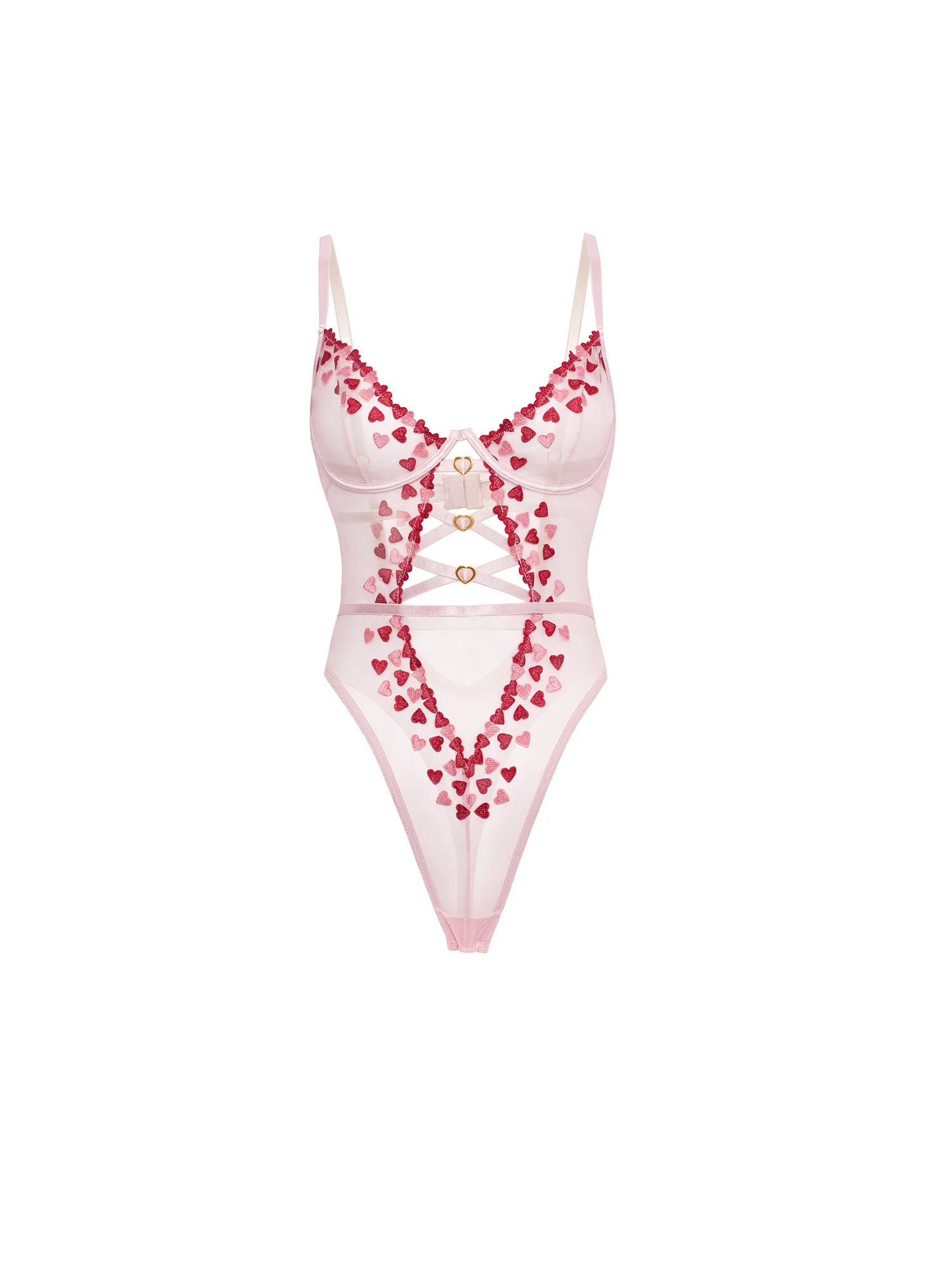 Sweety Sheer Heart Embroidered Teddy