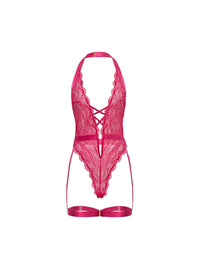 Kahlia Lace Teddy Gartered Pink Yarrow