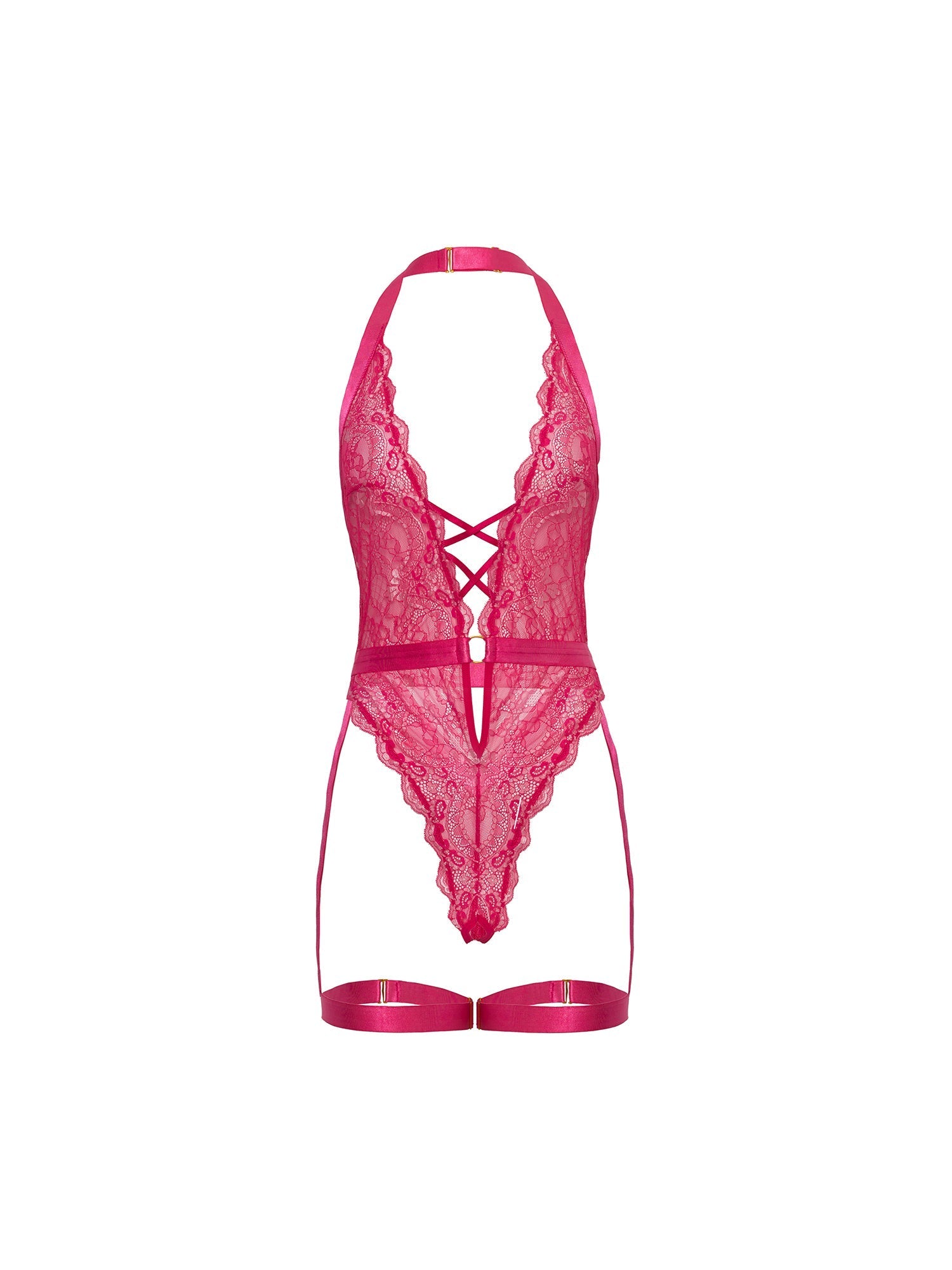 Kahlia Lace Teddy Gartered Pink Yarrow