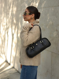 HAMMITT Meredith Sml Leather Satchel Black/Brushed Gold