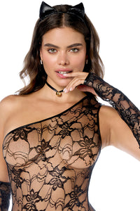 Sultry Black Cat Girl Costume Bodysuit Gloves Ears Collar Set