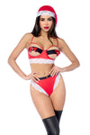 Sexy Mrs. Claus Santa Lingerie Costume Underwire Open Cups Bra Set Red