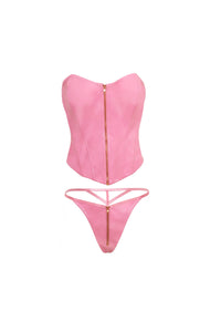 Rider Bustier Bra Set Zipper Front Vinyl Begonia Pink