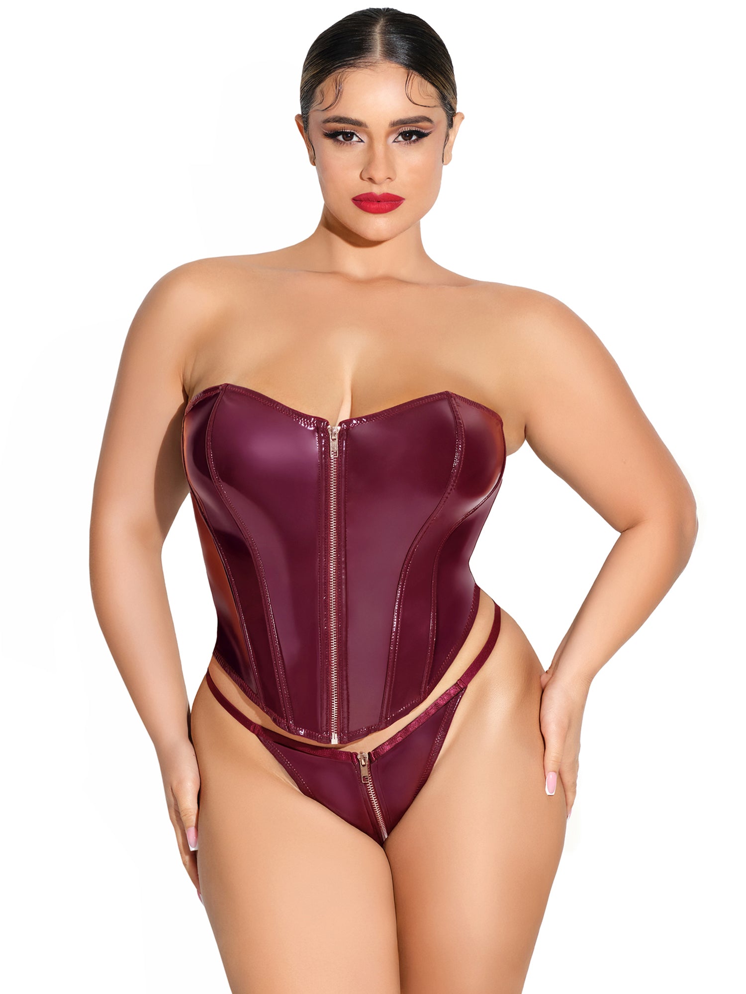 Oh la la Cheri Rider Bustier Bra Set Zipper Front Vinyl