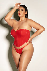 Oh la la Cheri Rider Bustier Bra Set Zipper Front Vinyl Red