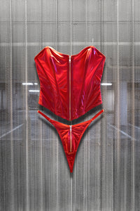 Oh la la Cheri Rider Bustier Bra Set Zipper Front Vinyl Red