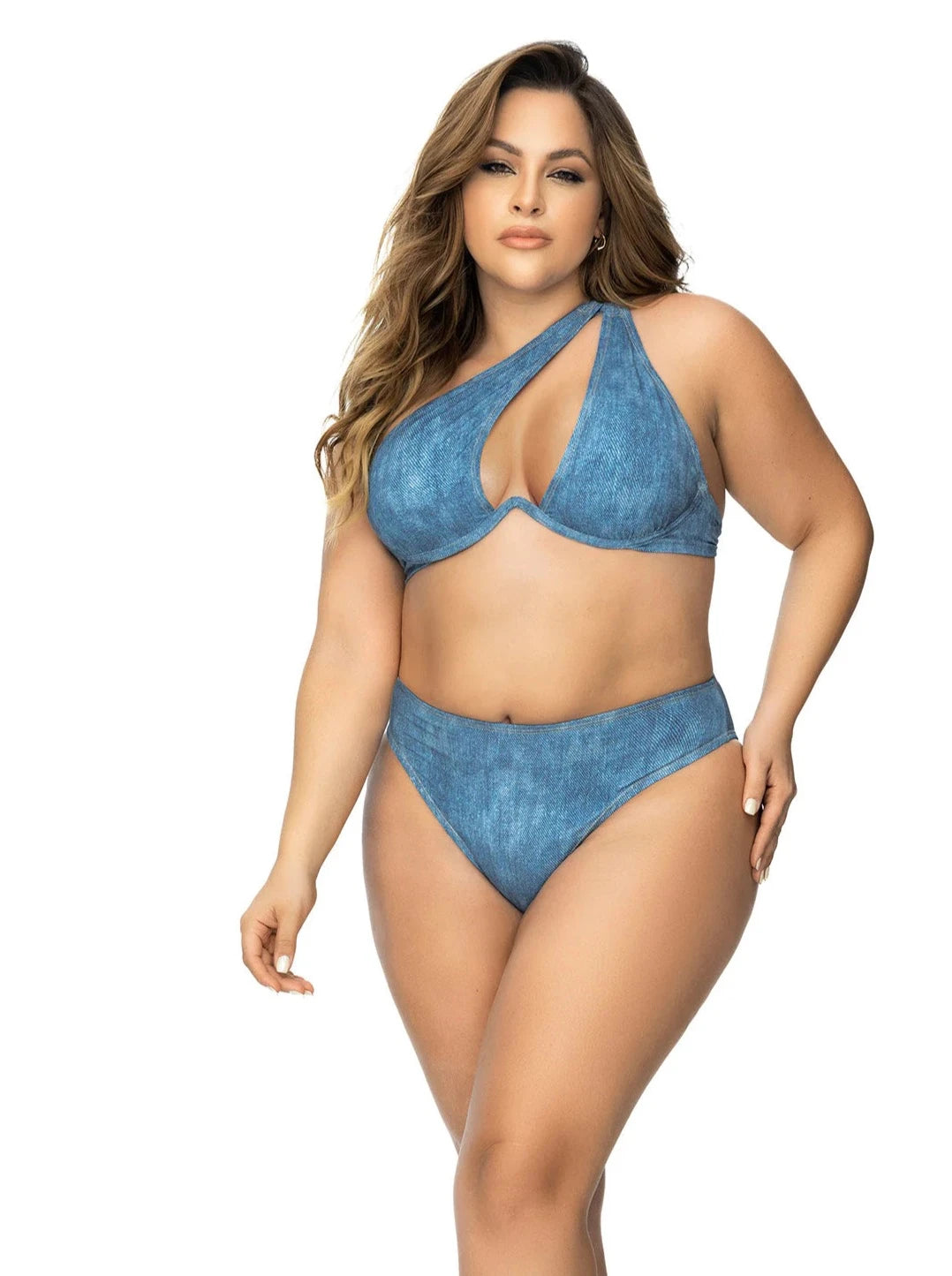 Mapale Swimwear Plus Y2K MultiWay Two Piece Bikini Set Blue Chambray-Rebel Romance