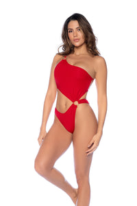 Mapale Striking One Piece Swimsuit One Shoulder Red-Rebel Romance
