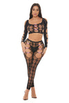 Pink Lipstick Tongue Twisted Crop Top and Leggings Bodystocking Pink Bows