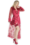Coquette Glamour Satin Eyelash Lace Merlot Red Long Robe-Rebel Romance