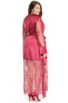 Coquette Diva Glamour Satin Eyelash Lace Merlot Red Long Robe-Rebel Romance