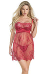Coquette Lightly Padded Demi Cup & Fine Lace Skirt Babydoll Merlot-Rebel Romance
