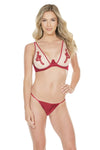 Coquette Plunge Underwire Bra Set Satin Sheer Nylon Applique Lace Merlot-Rebel Romance